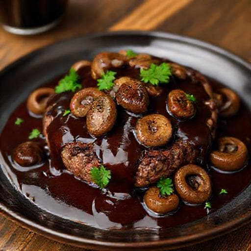 Steak Salisbury cu Sos de Vin Roșu și Ciuperci