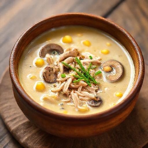 Sup Jagung Ayam Creamy dengan Jamur