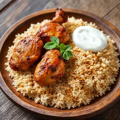 Nasi Mandhi Ayam Panggang dengan Saus Yogurt