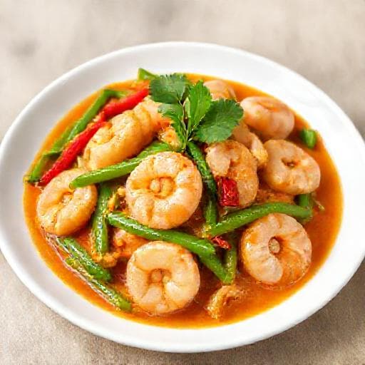 ผัดสะตอกุ้งกะทิสด