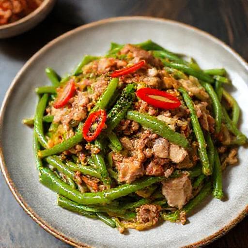 ผัดสะตอหมูสับ (แบบเร่งด่วน)