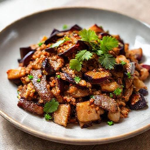 ผัดมะเขือยาวหมูสับแบบเร่งด่วน