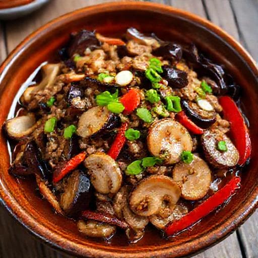 ผัดมะเขือยาวหมูสับทรงเครื่อง