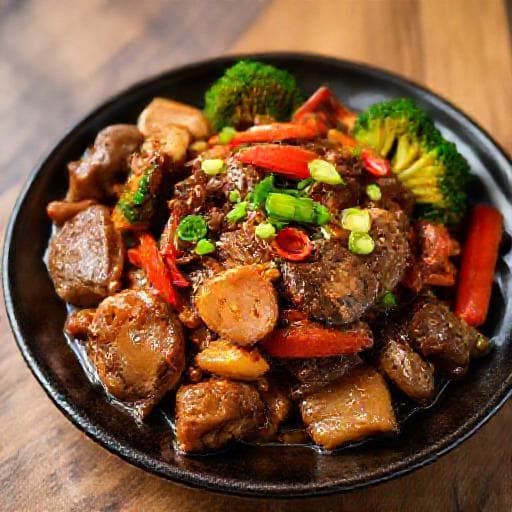 เนื้อผัดน้ำมันหอยทรงเครื่อง