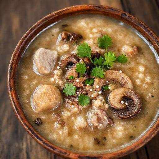โจ๊กข้าวกล้องหมูเห็ดหอม (Brown Rice Congee with Shiitake Mushrooms)