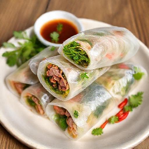 เปาะเปี๊ยะสดญวน (ไส้หมูยอและผักสมุนไพร)
