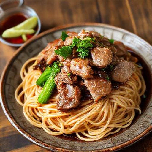 ราดหน้าหมูหมักหมี่กรอบ