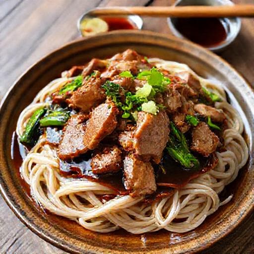 ราดหน้าหมูหมักเส้นใหญ่