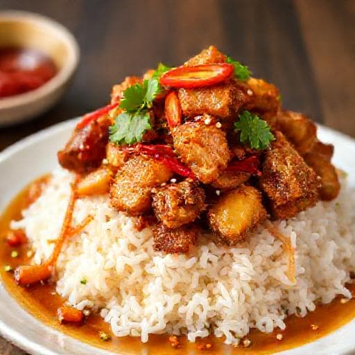 ข้าวหมูกรอบผัดพริกเกลือ