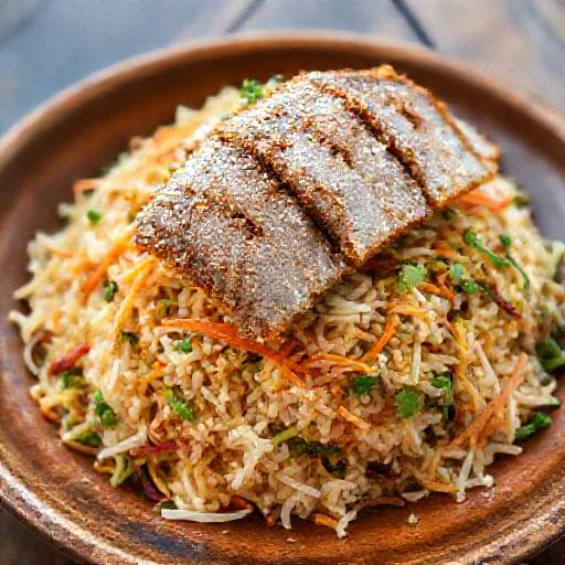 ข้าวยำปักษ์ใต้ใส่ปลาอินทรีทอด