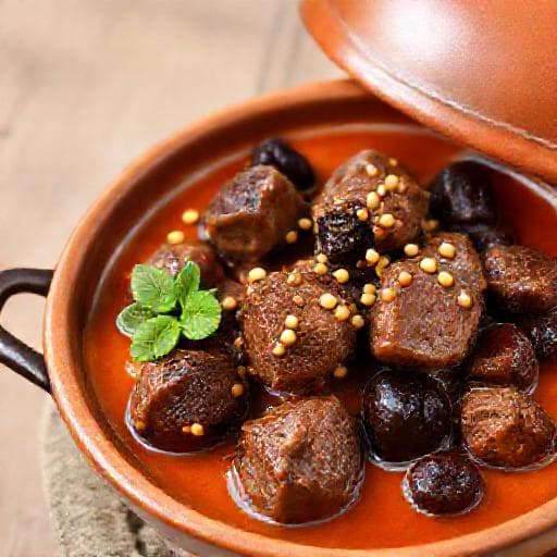 طاجين اللحم بالبرقوق مع لمسة زنجبيل وبرتقال