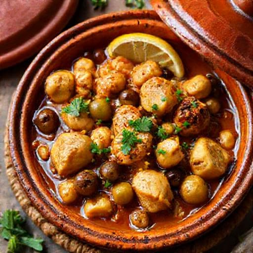طاجين الدجاج السريع بالزيتون والليمون