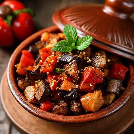 زعلوك الباذنجان المدخن مع الفلفل المشوي