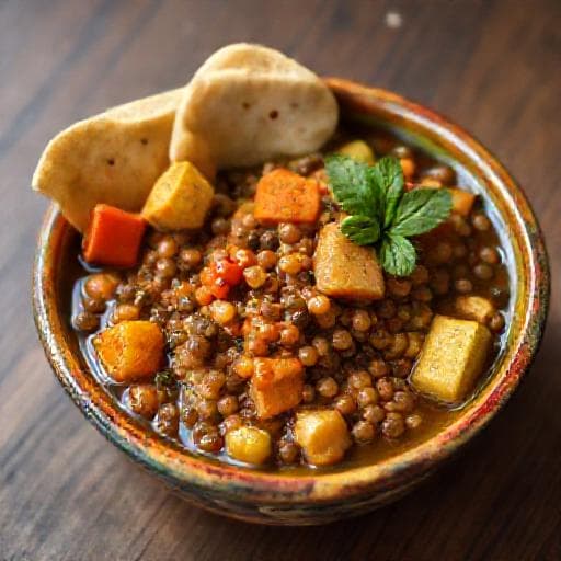 ملثوث بالخضروات والعدس (نباتي)