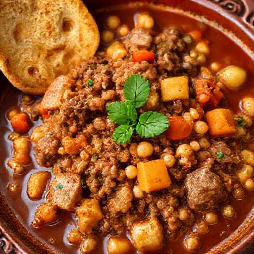 فتات ليبي بالخضروات واللحم المفروم