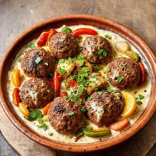 صينية كفتة بالطحينة مع الخضار