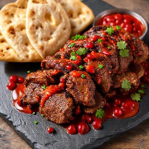 شاورما لحم بالصلصة الحارة والرمان