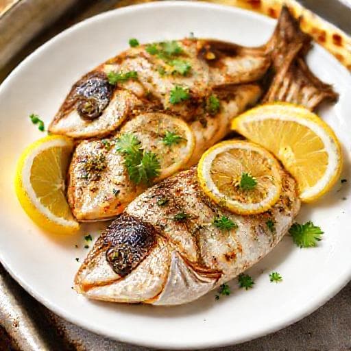 سمك مشوي سريع بالفرن بالليمون والثوم