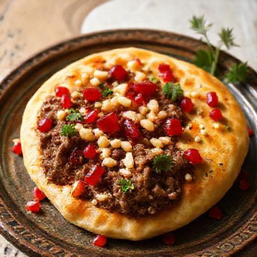 صفيحة لحم بالصنوبر والرمان (لمسة شامية)