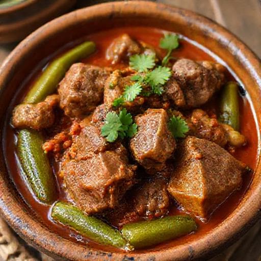 يخنة البامية التقليدية باللحم