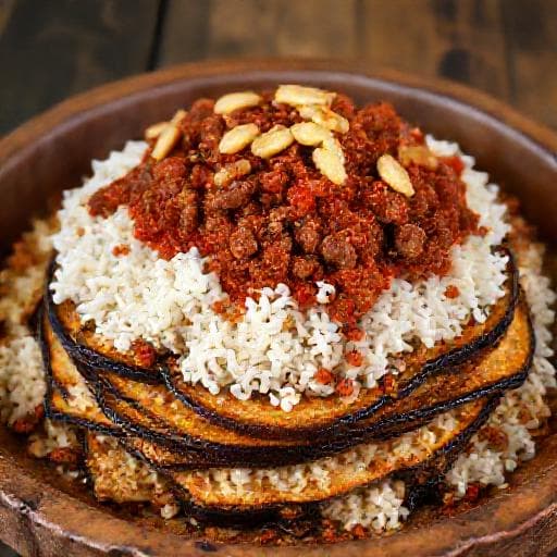 فتة الباذنجان باللحم المفروم