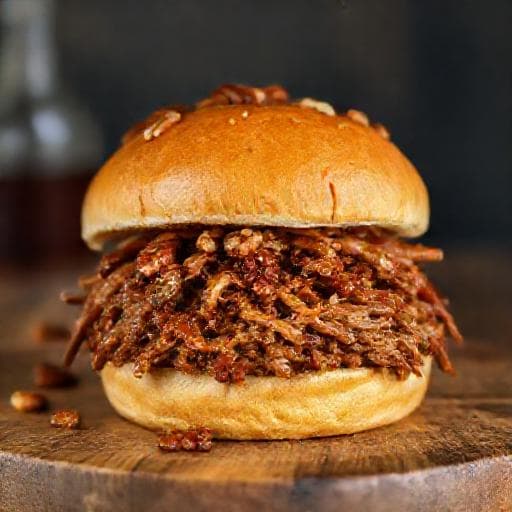 Μπέργκερ με Pulled Pork και Σάλτσα Bourbon-Pecan