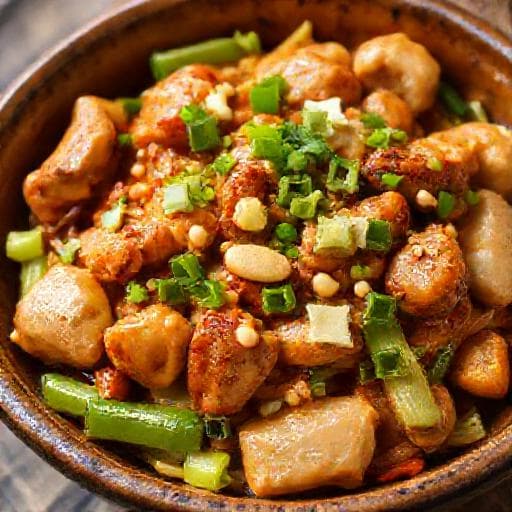 Κοτόπουλο Kung Pao με Πράσινα Κρεμμύδια και Σέλινο
