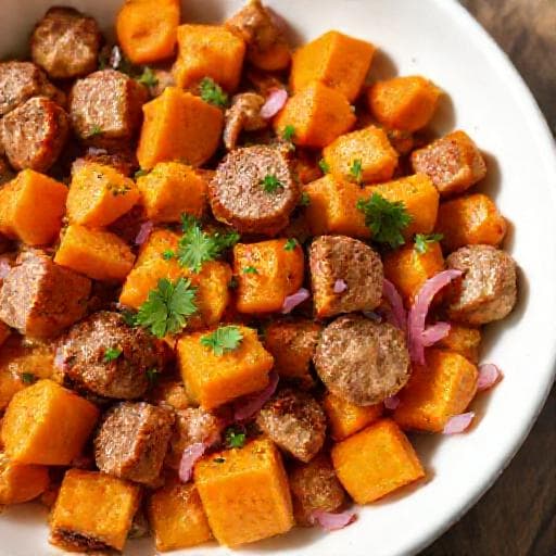 Quick Sausage and Sweet Potato Hash