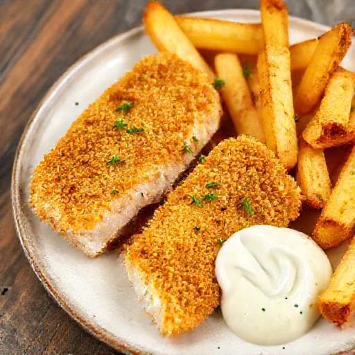 Cornmeal-Crusted Fish and Chips with Dill Aioli