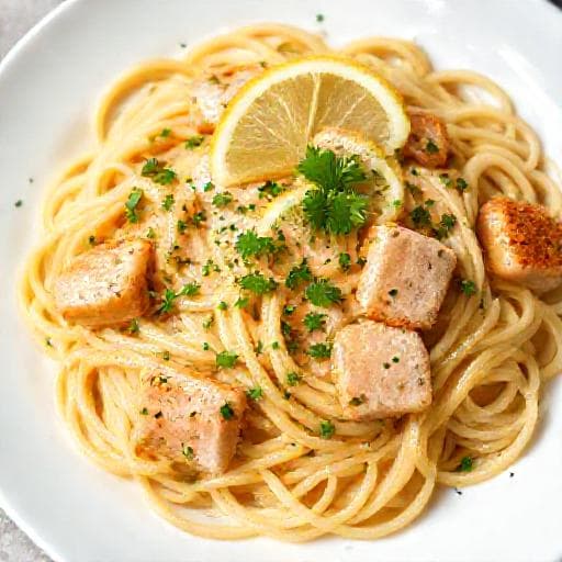 Quick Lemon-Garlic Salmon Pasta