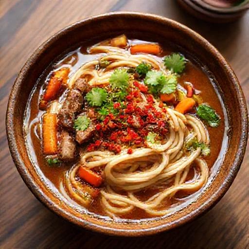 Πικάντικη Σούπα Udon με Μοσχάρι και Λαχανικά