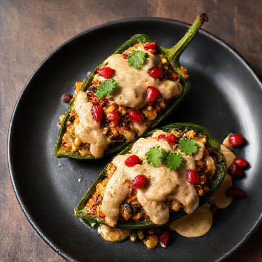 Chiles en Nogada Vegetarianos con Salsa de Nuez Vegana