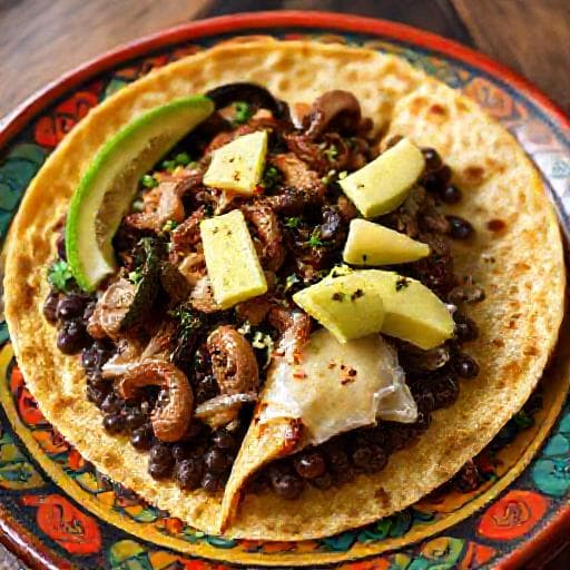 Tlayuda Vegetariana con Hongos y Rajas