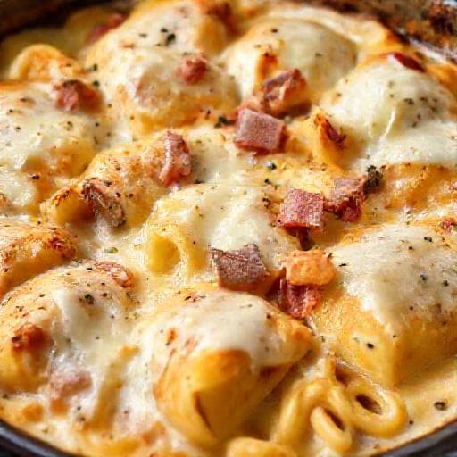 Sorrentinos Gratinados con Salsa Blanca y Jamón