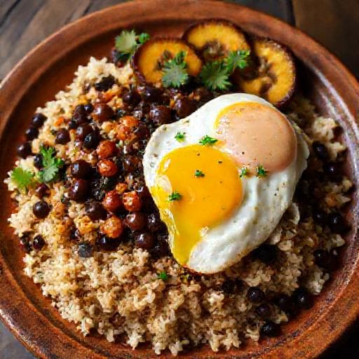 Gallo Pinto con Huevo y Plátano Maduro