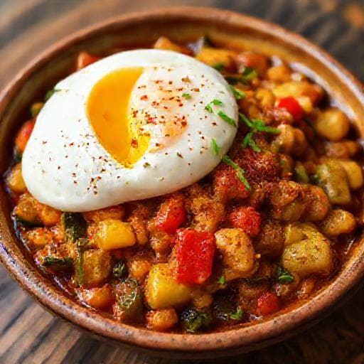 Pisto Manchego con Huevo Escalfado