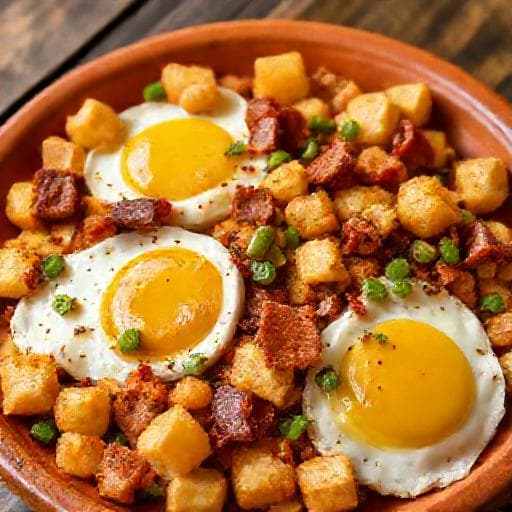 Huevos Rotos con Chorizo y Pimientos Verdes