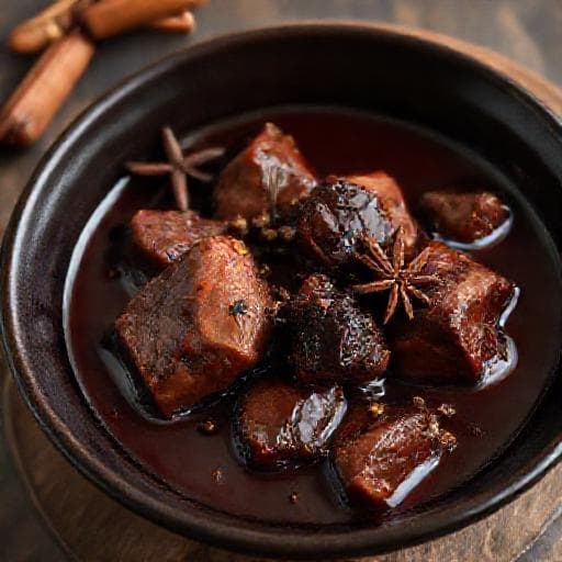 Carrilleras de Cerdo al Vino Tinto con Chocolate y Especias