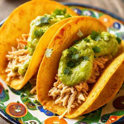 Tacos Dorados de Pollo con Salsa Verde y Aguacate