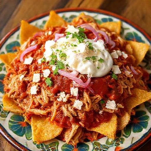Chilaquiles Rojos con Pollo Deshebrado
