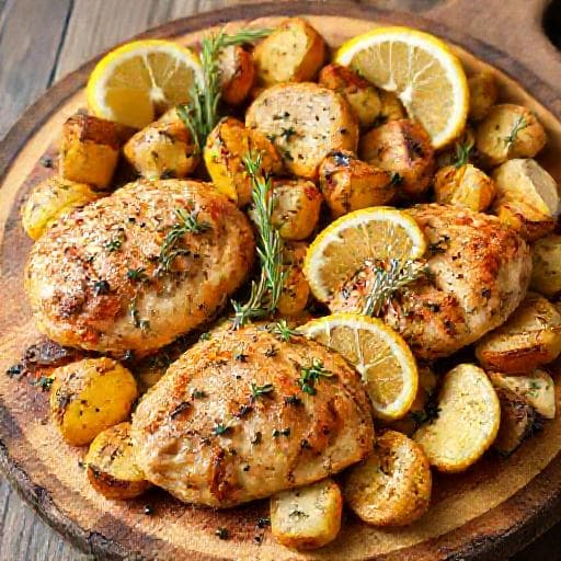 صينية دجاج بالبطاطا مع الليمون والأعشاب