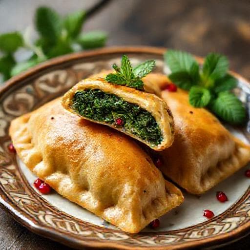 فطاير محمرة بالسبانخ والرمان (سبانخ بالزيت)