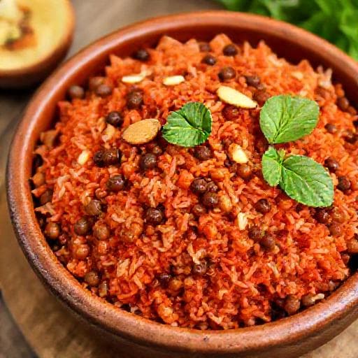 تمن أحمر بالعدس (طبق نباتي)