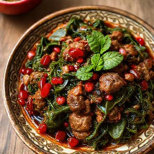سبانخ باللحم مع دبس الرمان