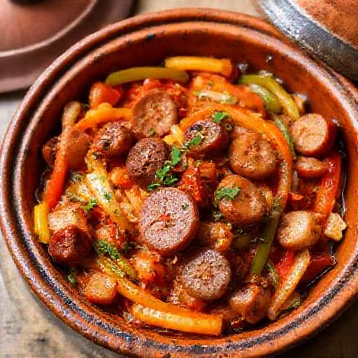 طاجن سجق سريع بالخضروات