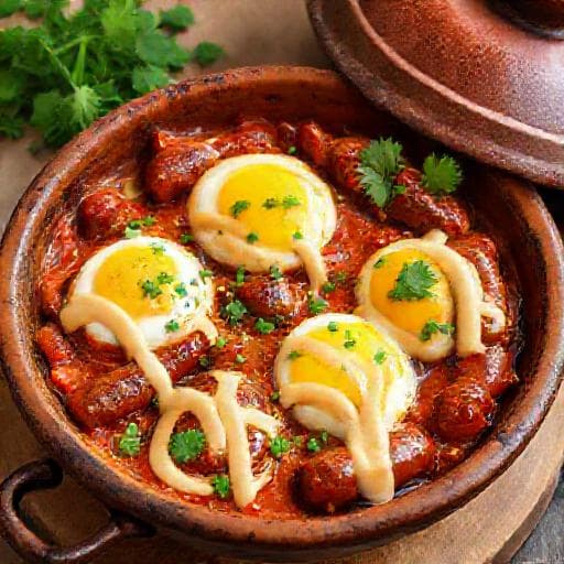 طاجن سجق بالبيض والطحينة