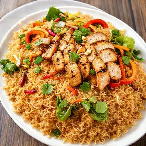 سلطة الأرز المقرمش مع الدجاج المشوي