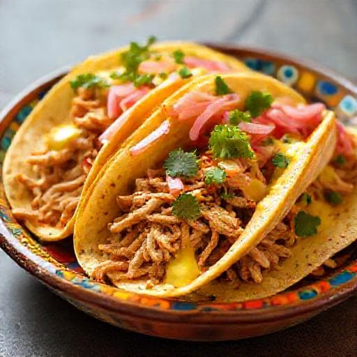 تاكو لحم بصلصة البولبيرا (Pollo a la Brasa Tacos)