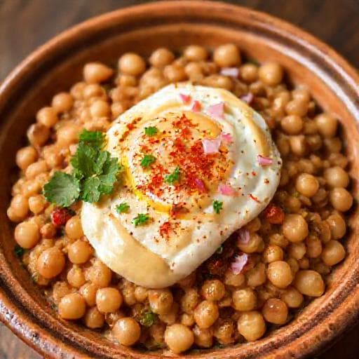 فول قلابة بالبيض والطحينة