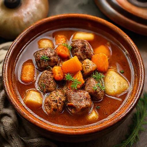 مرق لحم يمني بالخضروات الجذرية